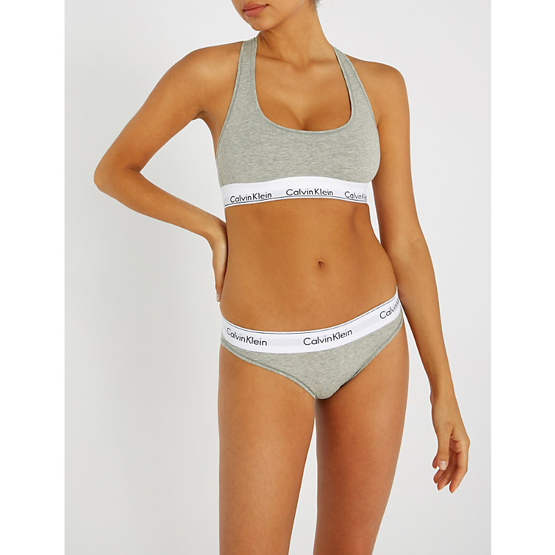 Shop Calvin Klein Modern Stretch-cotton Bikini Briefs In 020 Grey Heather