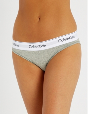 Shop Calvin Klein Modern Stretch-cotton Bikini Briefs In 020 Grey Heather