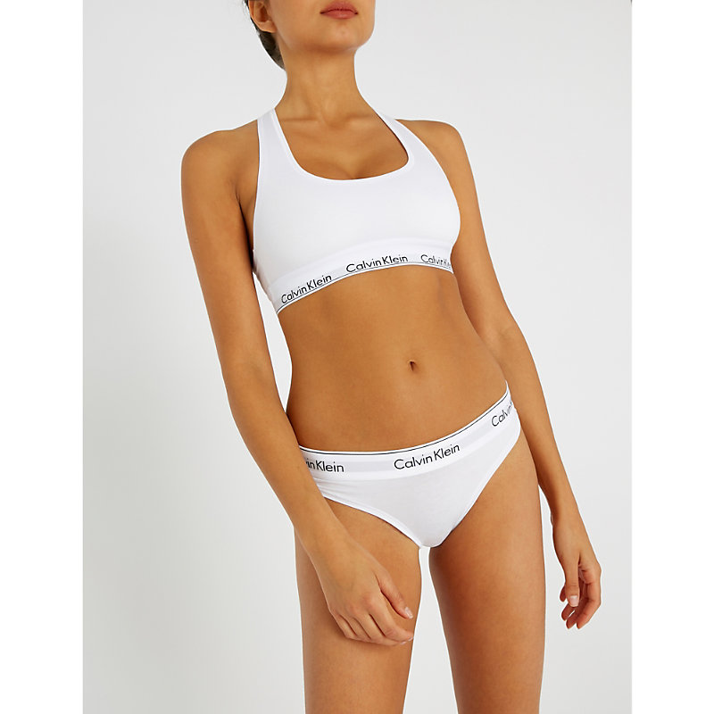 Shop Calvin Klein Modern Stretch-cotton Bikini Briefs In 100 White