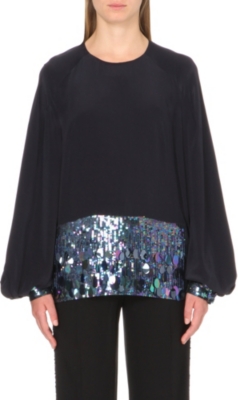 DRIES VAN NOTEN   Cortez sequin embellished silk top