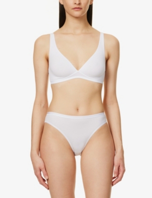 Shop Hanro Sensation Soft Cup Stretch-cotton Bra In 0101 White