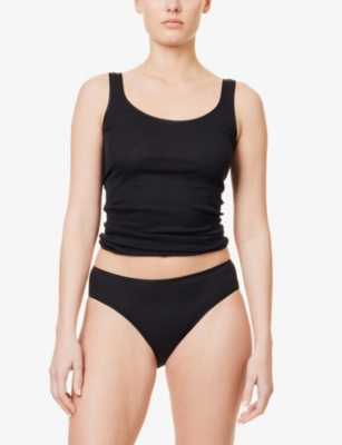 Shop Hanro Women's Black Seamless Midi Cotton-jersey Briefs