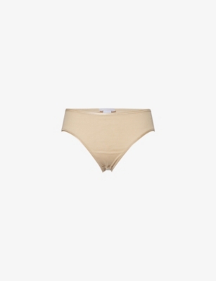 Shop Hanro Womens Iced Cappuccino Seamless Midi Cotton-jersey Briefs
