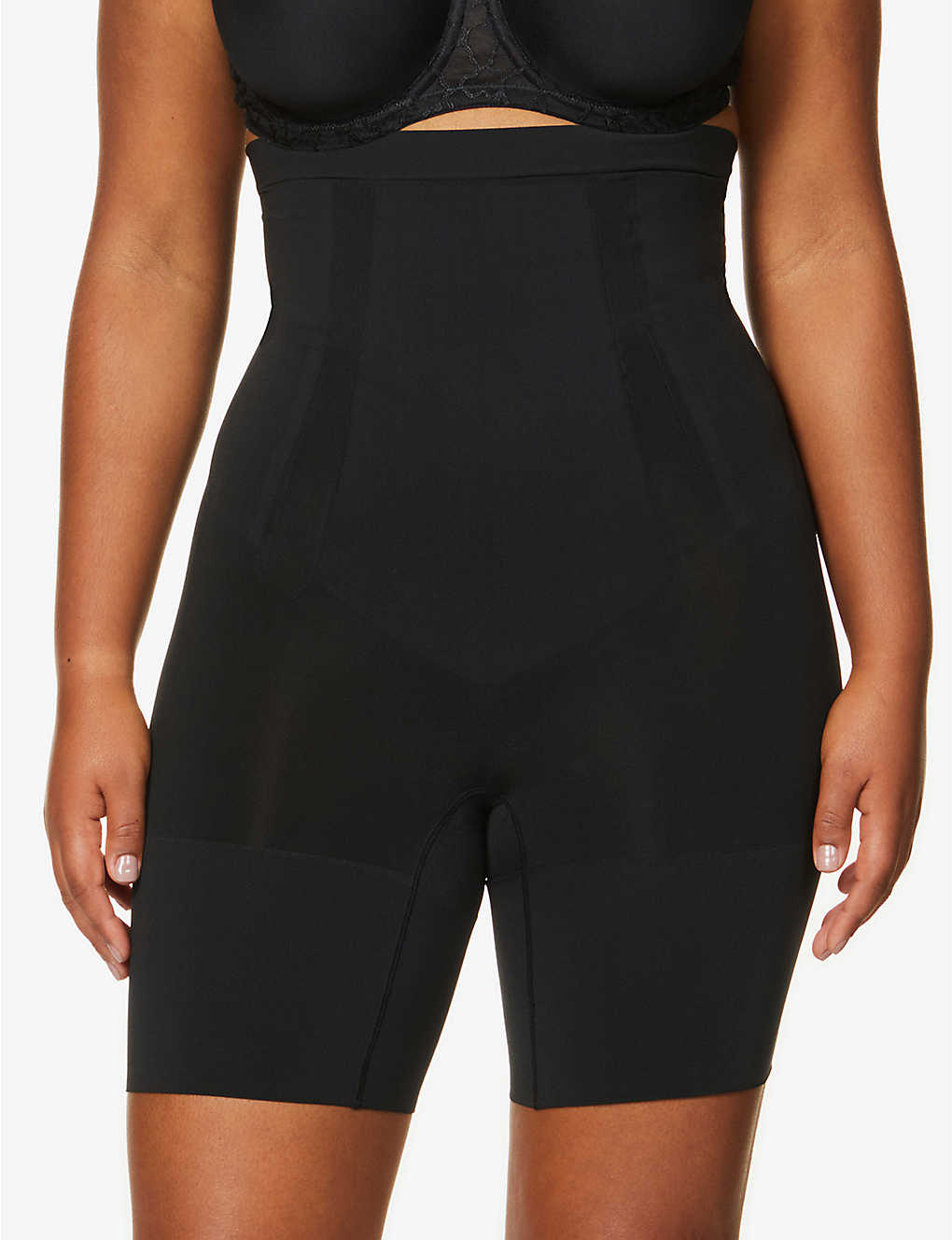 Shop Spanx Oncore High-waist Mid-thigh Stretch-jersey Shorts In Black