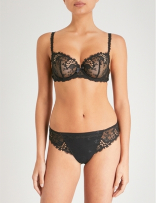 Simone Perele Black Wish Stretch-Tulle And Lace Underwired Half-Cup Bra, Size: 32B