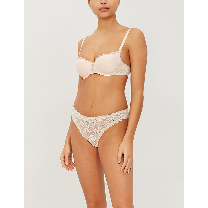 Shop Aubade Rosessence Lace Thong In Nude Dete