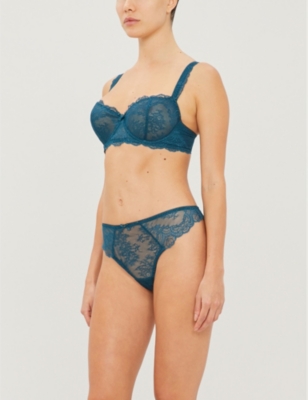 Aubade Danse Stretch-lace Half-cup Bra In Bleu De Prusse