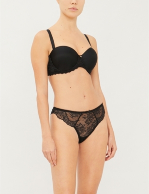 Aubade Womens Under Your Spell Mid-rise Cotton-blend Tanga Briefs Ultra Black In Black
