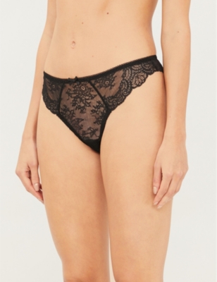 Shop Aubade Womens Black Danse Des Sens Low-rise Floral-lace Thong