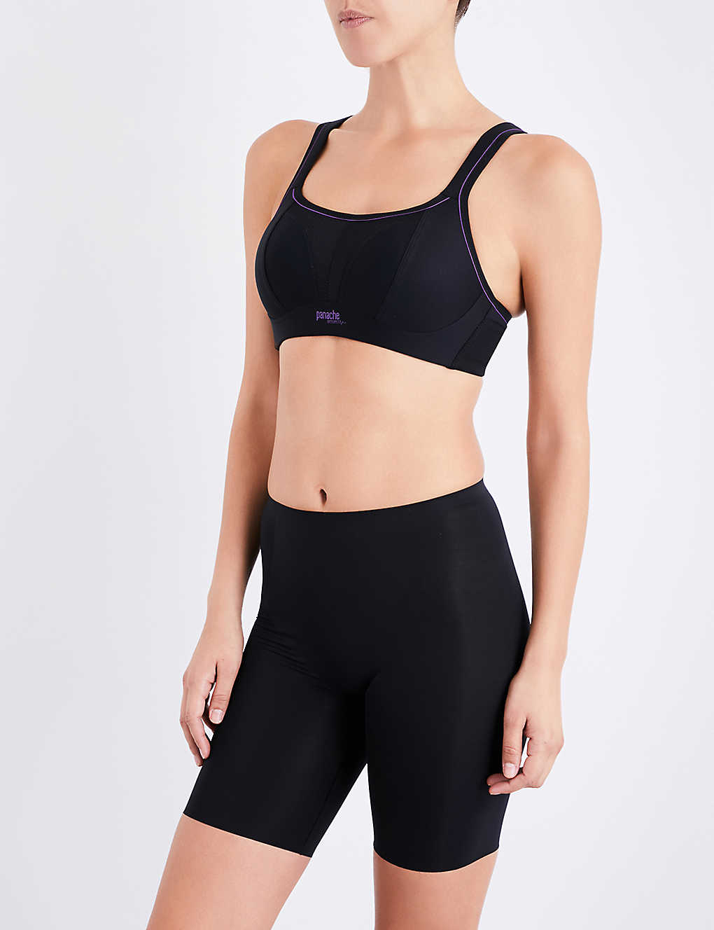 Panache Non-wired Mesh And Jersey Sports Bra In Black