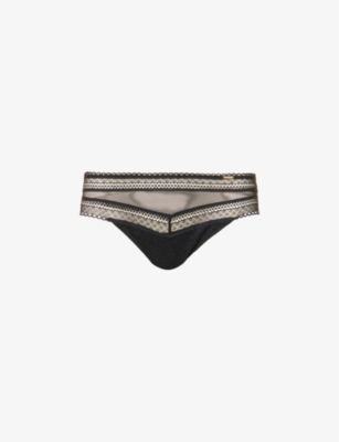 Chantelle Women's Black Festivité Lace And Mesh Briefs