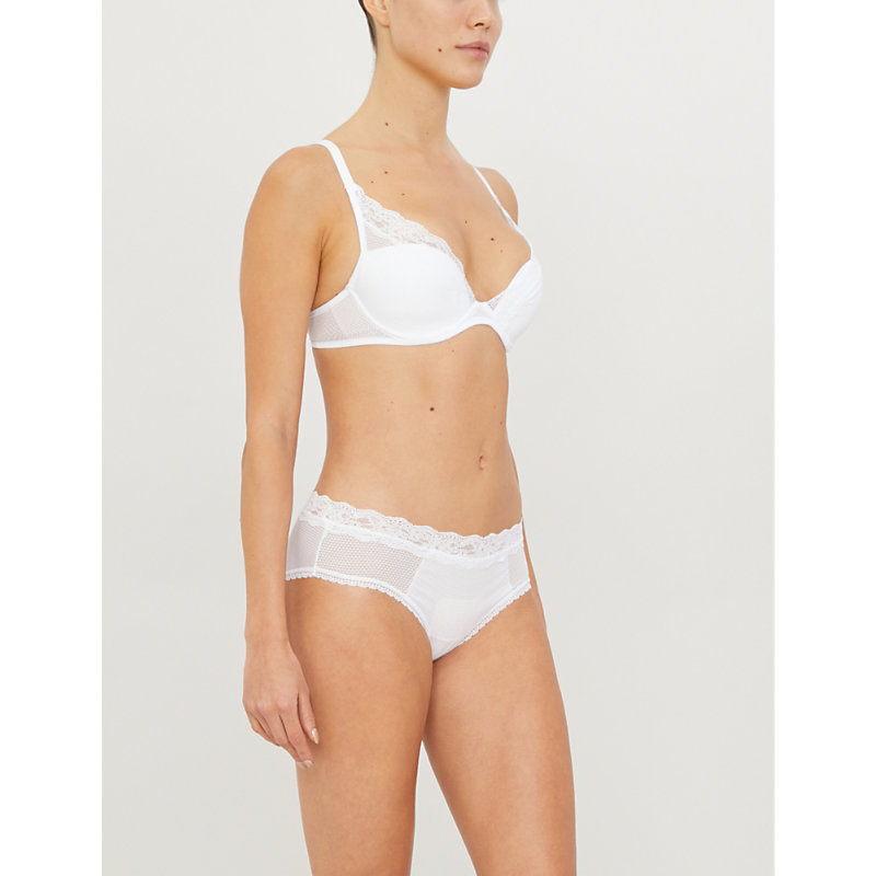 Passionata Brooklyn Tulle And Floral Lace Plunge Bra In 010 White