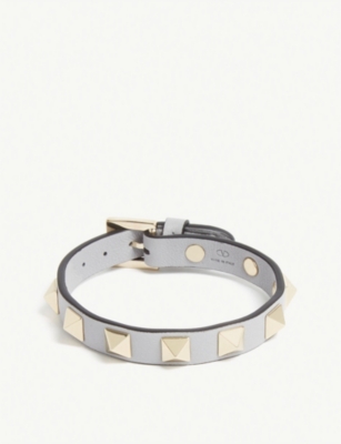 Valentino Garavani Leather Bracelet In Pastel Grey | ModeSens