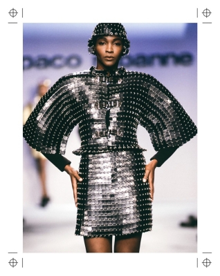 Vivienne Westwood Paris Ready to Wear Autumn Winter Floppy hat, monochrome  jeweled blazer, grey cropped pants, socks and Stock Photo - Alamy