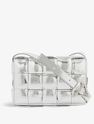 Bottega Veneta Mini Jodie Mirror Embellished Shoulder Bag In Silver