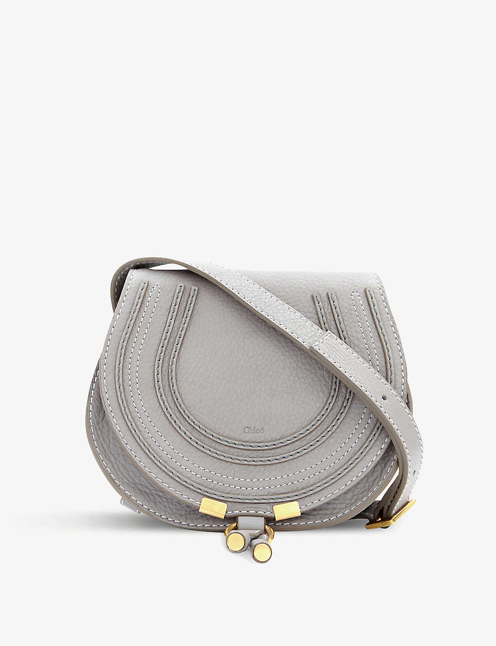 Shop Chloé Marcie Leather Cross-body Bag In Cashmere Grey