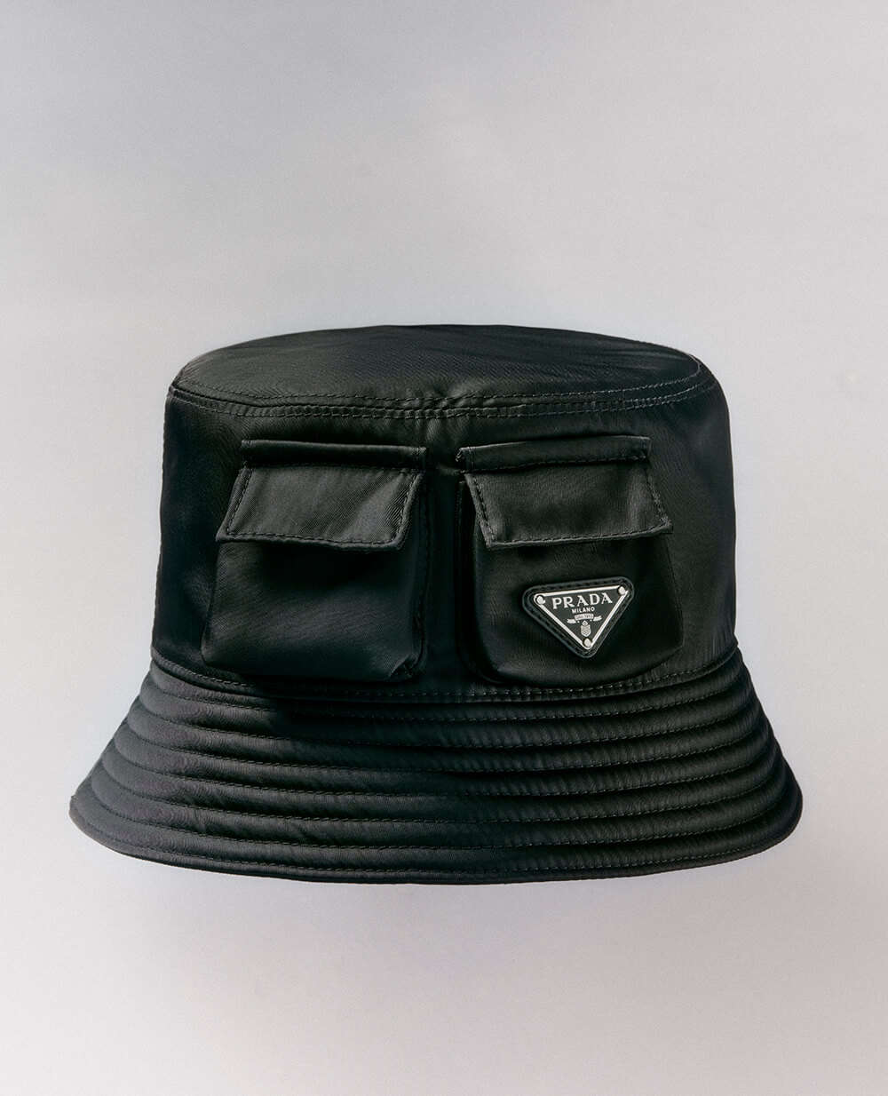 Re Nylon Embellished Bucket Hat in Black - Prada