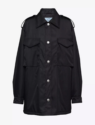 Multi-pocket buttoned-epaulettes relaxed-fit recycled-polyamide blouson jacket