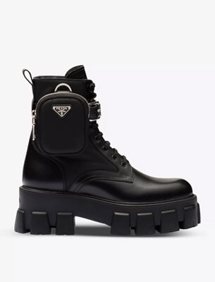 Monolith pouch-embellished leather and recycled-nylon ankle boots