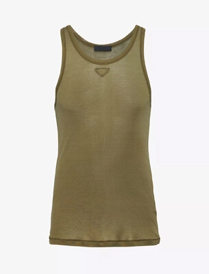 Brand-plaque slim-fit silk tank top