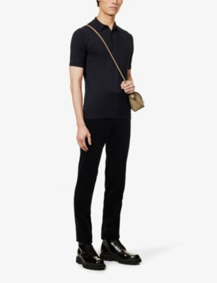 Shop John Smedley Mens Black Sea Island Cotton Polo Shirt