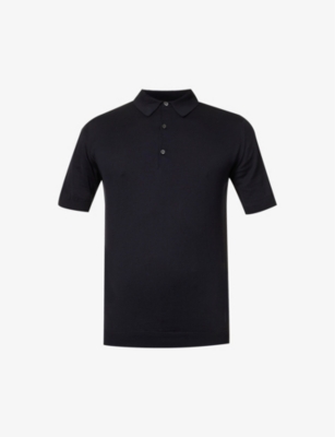 Shop John Smedley Mens Black Sea Island Cotton Polo Shirt