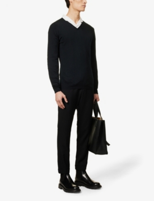 Shop John Smedley Mens Black Blenheim V-neck Wool Jumper