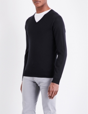 John Smedley Mens Black Blenheim V-neck Wool Jumper