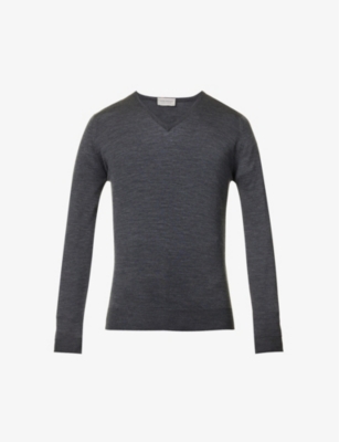 Shop John Smedley Men's Charcoal Blenheim V-neck Wool Jumper In Charcoal (grey)