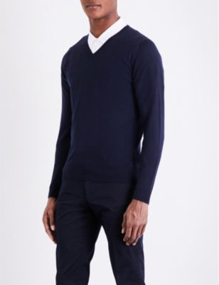 John Smedley Blenheim V-neck Wool Jumper In Midnight