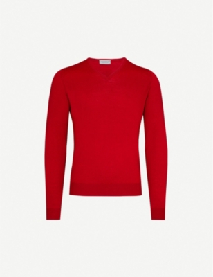 John Smedley Blenheim V-neck Wool Jumper In Dandy Red