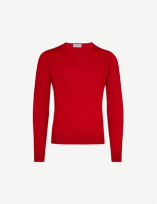 John Smedley Blenheim V-neck Wool Jumper In Dandy Red