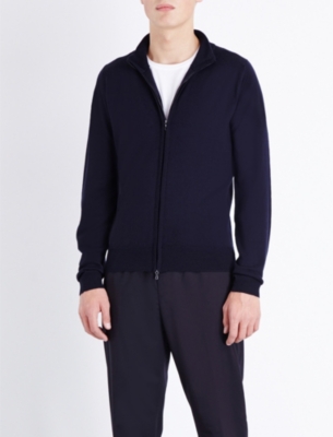 John Smedley Mens Black Zipped Merino Wool Cardigan In Midnight