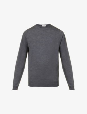 John Smedley Mens Grey Lundy Crewneck Wool Jumper