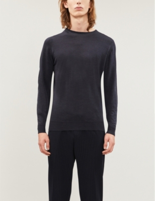 John Smedley Mens Lundy Crewneck Wool Jumper Hepburn Smoke Xxl In Hepburn Smoke (blue)