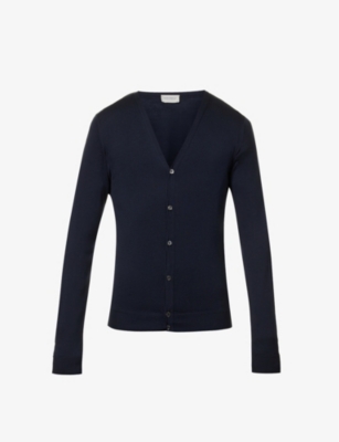 Shop John Smedley Men's Midnight Petworth V-neck Merino Wool Cardigan