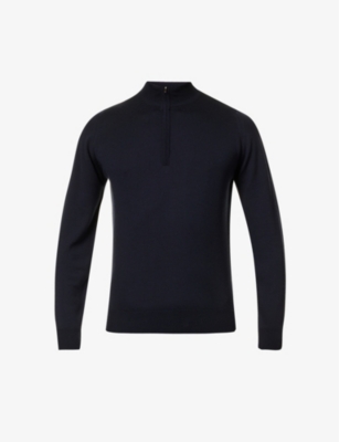 Shop John Smedley Mens Black Concealed Zip Merino-wool Jumper