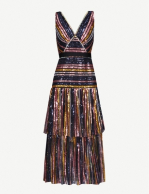 Striped sequinned midi dress - MULTI