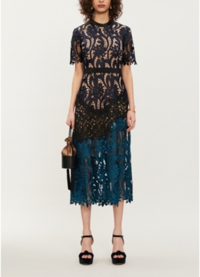 SELF-PORTRAIT - Prairie floral-embroidered midi dress | Selfridges.com