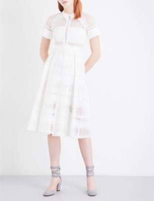 SELF-PORTRAIT LACE-PANELED COTTON DRESS, WHITE | ModeSens