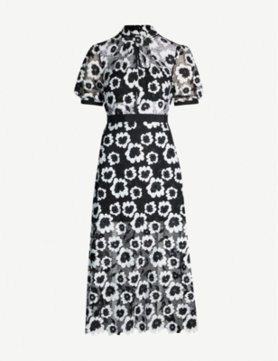 self portrait floral guipure midi dress