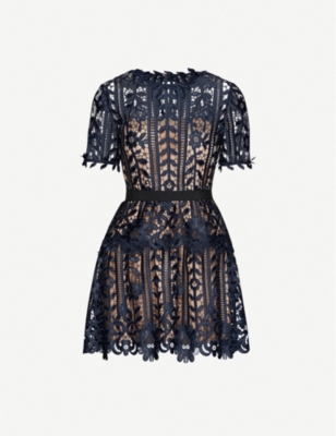 Self Portrait Tiered Floral Lace Mini Dress Selfridges Com