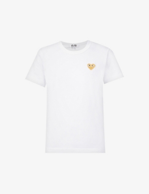 Shop Comme Des Garçons Play Comme Des Garcons Play Womens White Heart-embroidered Cotton T-shirt