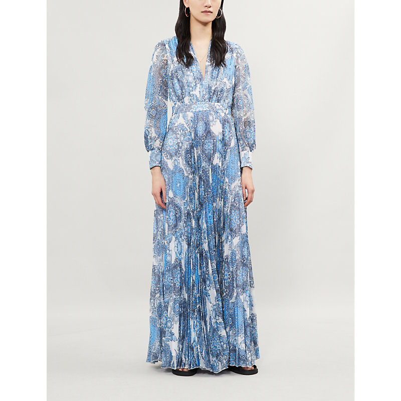ALICE AND OLIVIA CHENEY FLORAL-PRINT PLEATED CREPE MAXI DRESS