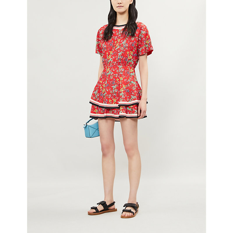 ALICE AND OLIVIA PALMIRA TIERED FLORAL-PRINT CREPE MINI DRESS