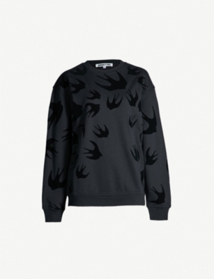 MCQ ALEXANDER MCQUEEN Swallow-flocked cotton-jersey sweatshirt