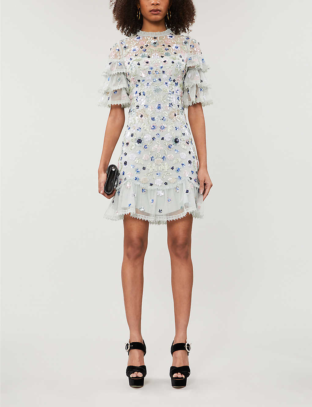 NEEDLE AND THREAD - Meadow floral sequin and tulle mini dress | Selfridges.com