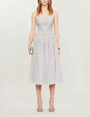 embellished tulle midi dress