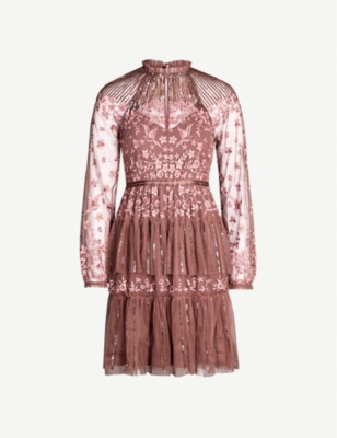 Starling semi-sheer tulle and lace mini dress - Merlot