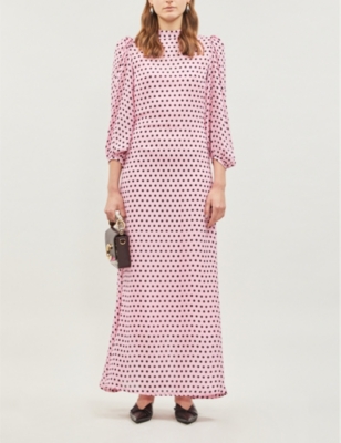 Olivia Rubin Elizabeth Polka Dot-print Silk-crepe Dress In Pink